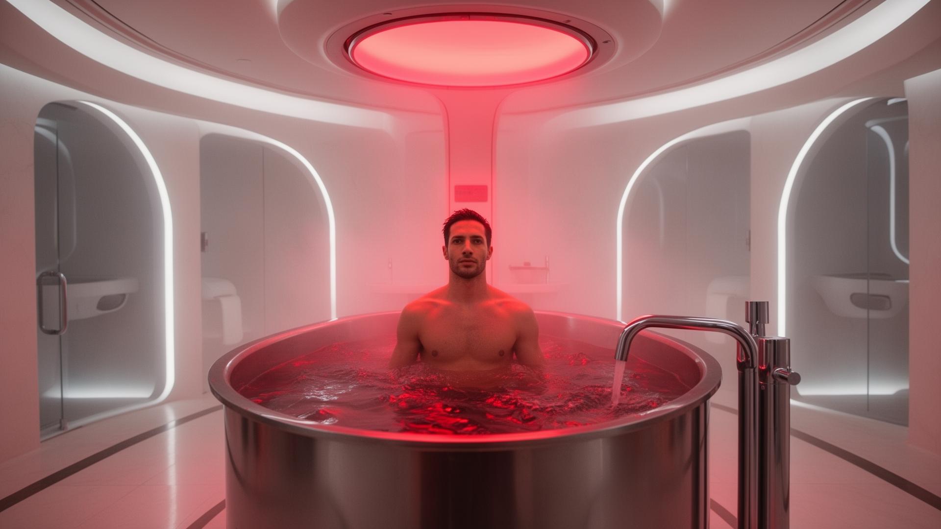 Recovery village with cold plunge and red light therapy